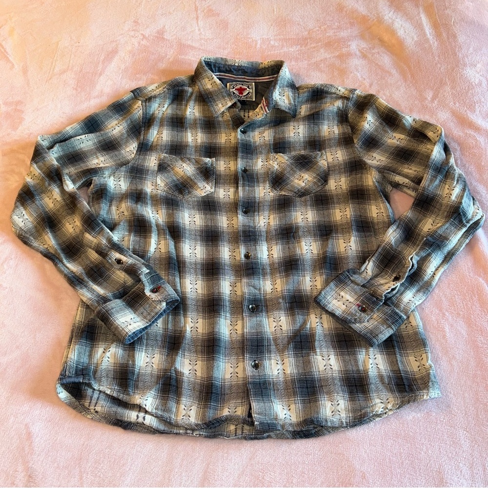 Desert Son Flag & Anthem gray and white plaid long sleeve flannel size L